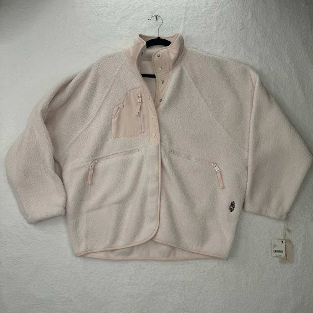 Free People X Hatch Hit the Slopes Maternity Jacket Cream Fleece Chest Pocket S - Picture 2 of 14